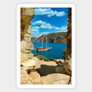 Sailboat anchored in an aegean bay in Turkey Sticker